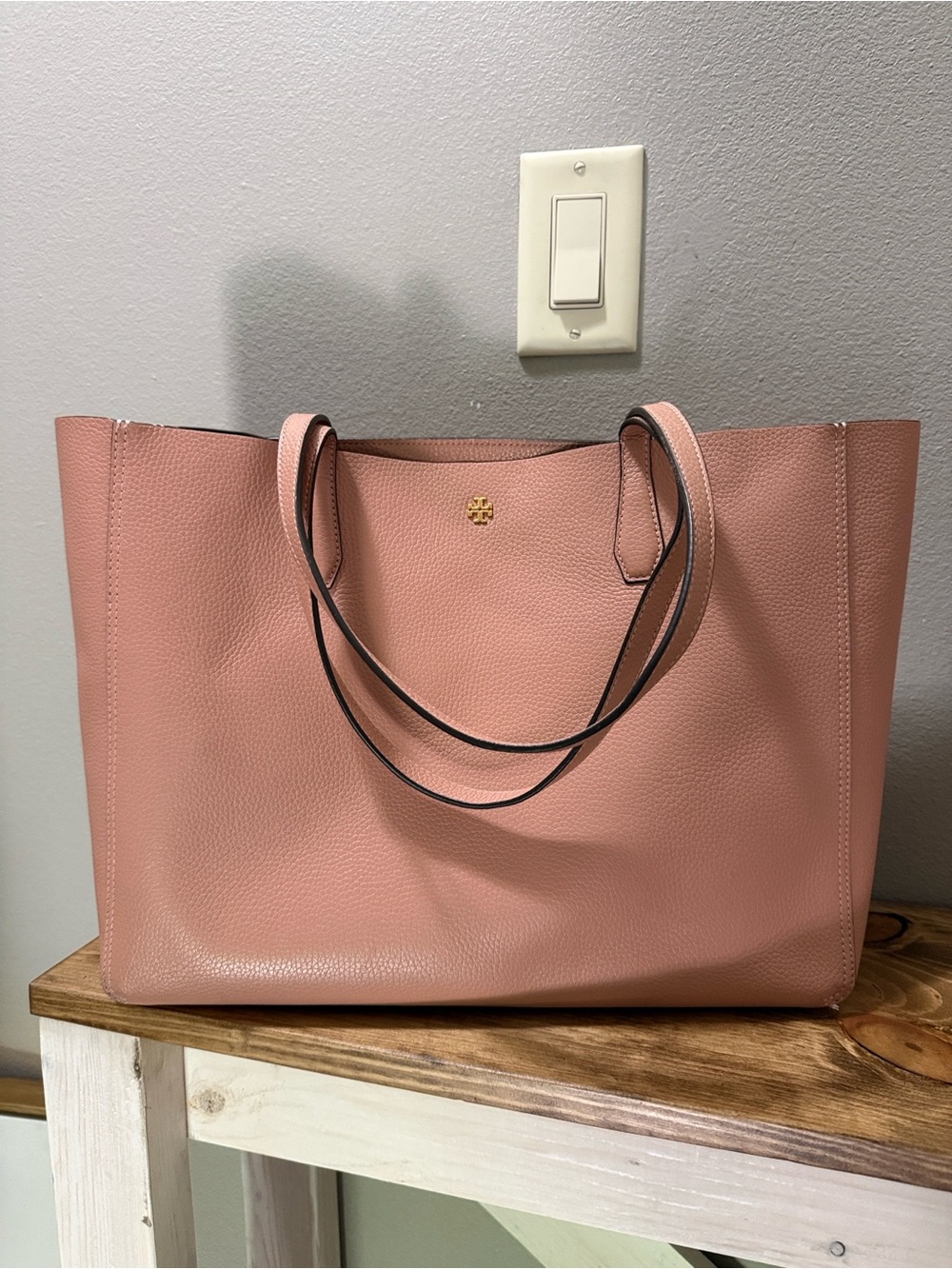 Tory Burch 85984 Blake Tote In Pink Moon Pebble Leather Bag & Zip Pouch - Picture 5 of 9